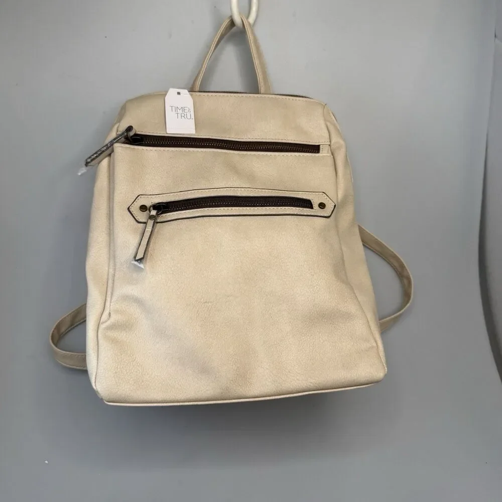 Time And Tru 12” Inch Vegan Leather Mini Backpack Brand New - Bone Beige